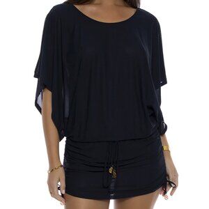 Luli Fama Cosita Buena Mini South Beach Caban Dress Black Coverup Side Tie Small